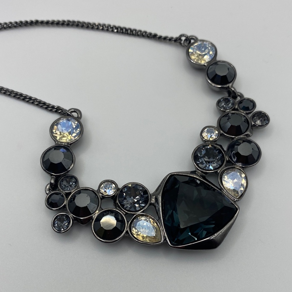 Givenchy Gunmetal Necklace with Black and Clear Stones
